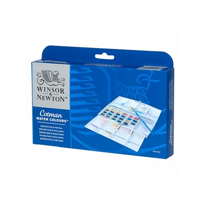 WINSOR&NEWTON COTMAN PAINTING PLUS AKVARELLFESTÉK KÉSZLET, 24X1/2 SZILKE + ECSET